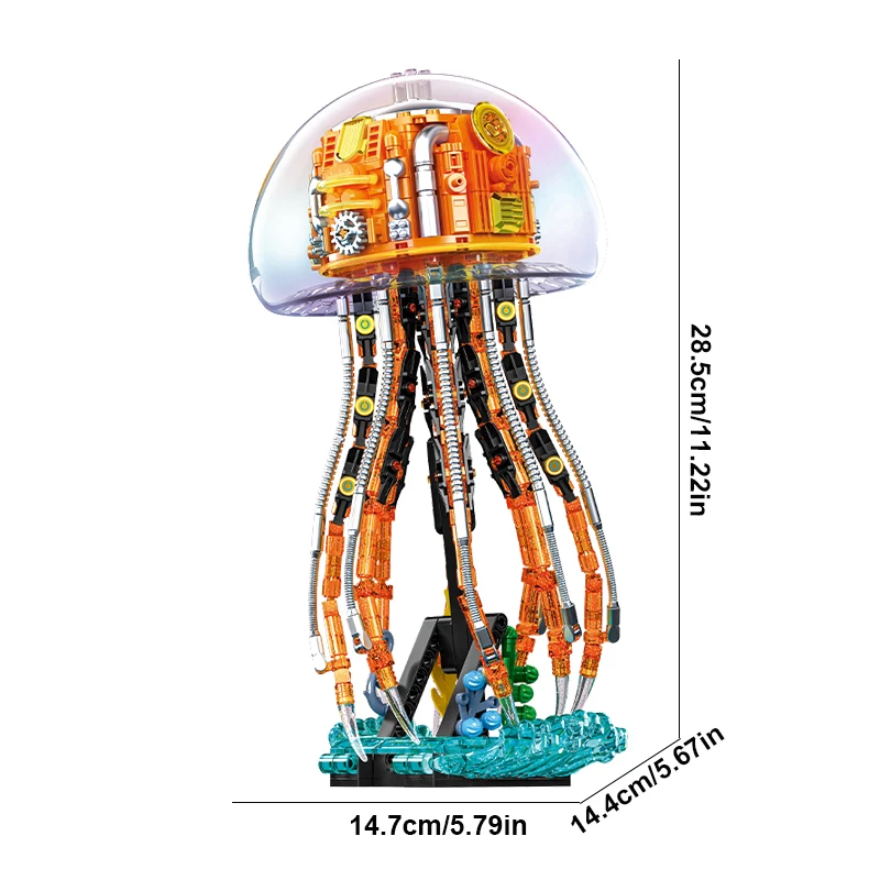 Conjunto De Blocos De Montar De Água-viva Mecânica (726 Peças) Com Luz Led, Brinquedo Stem