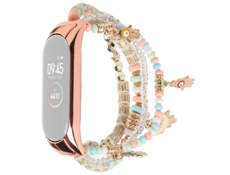Correa de aleación de aluminio bohemio con cuentas para Women For Xiaomi Mi Band 3/4 - rosa