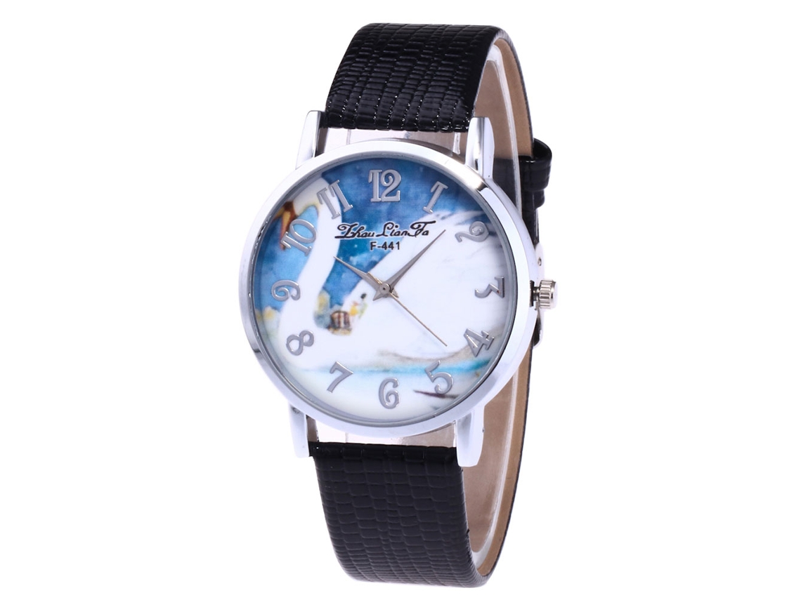 Reloj De Cuarzo Con Correa De Cuero Textura Cocodrilo Patrón Cisne Simple Universal Negro
