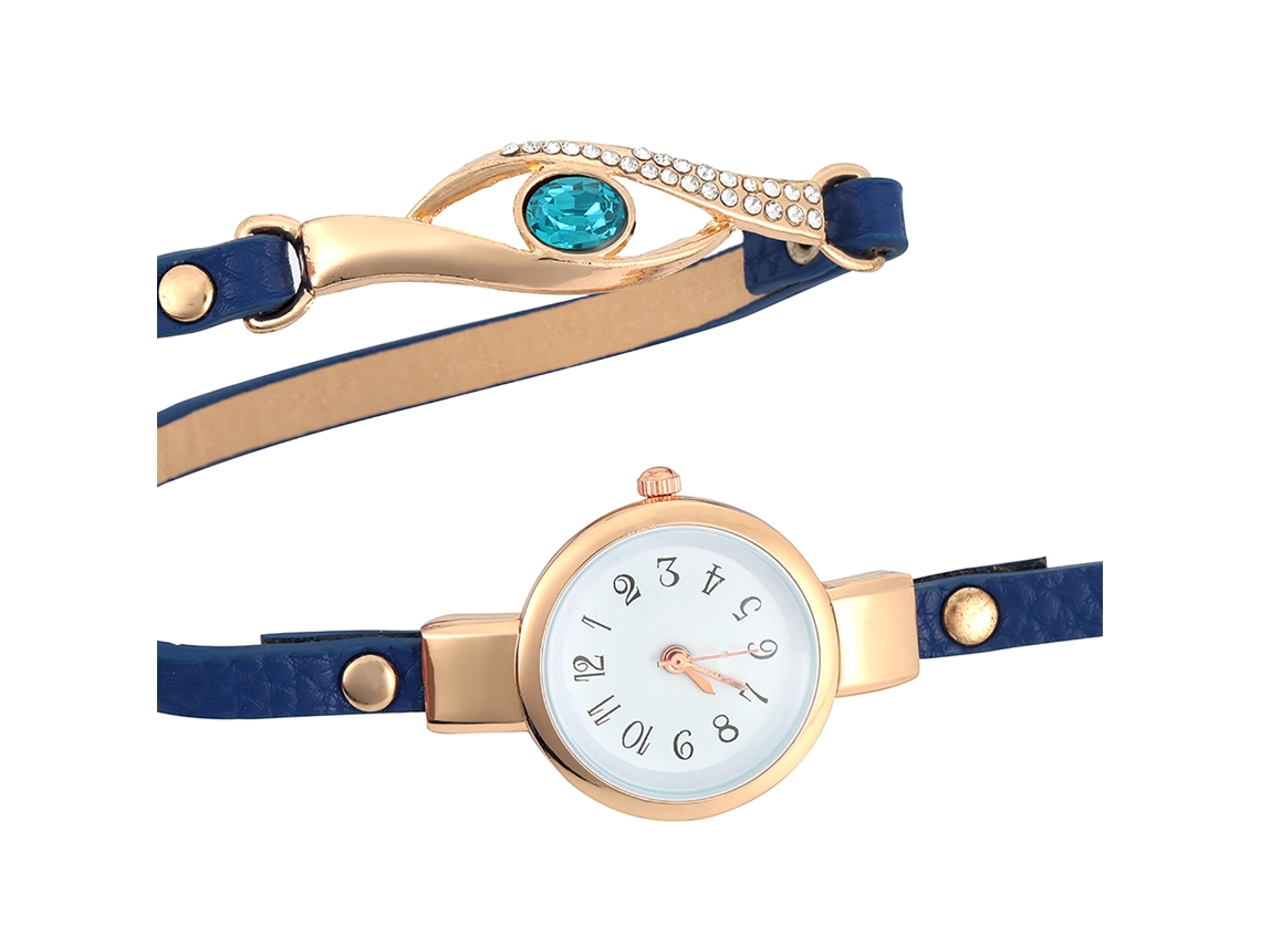 Reloj De Pulsera De Cuarzo Para Mujer Con Pedrería Y Correa De Pu Azul Marino.