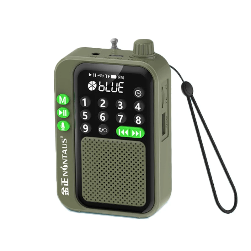 Mini radio FM (verde) - Altavoz sensible - Bluetooth - Compatible con tarjeta TF, unidad USB, reproducción de música MP3, grabación HD