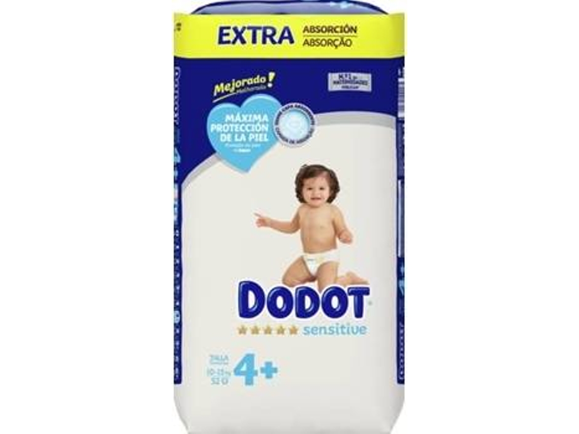 Pañales DODOT Sensitive Extra (T4+ -10 kg a 15 kg - 104 Unidades - Pack  2x52 Unidades)