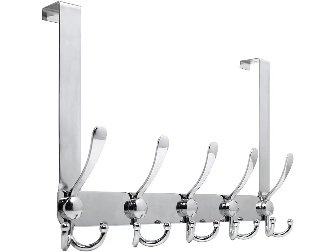 Soporte De Puerta Con 15 Ganchos (acero Inoxidable) - Montaje En La Pared O Sobre La Puerta - Plata
