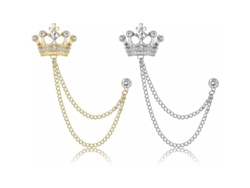 2pcs Broche De Pins Con Cadena Para Hombre, Broche De Corona Con Borla Para Trajes Y Camisas