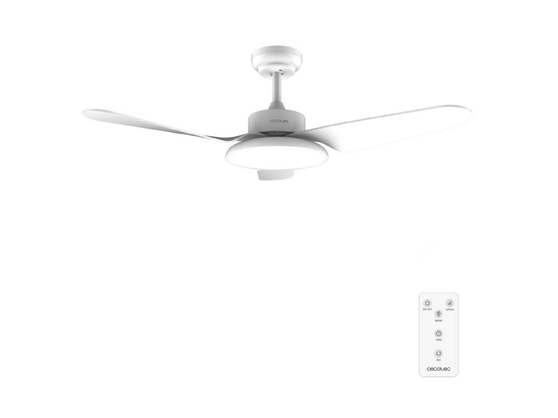 Ventilador de techo Cecotec Energysilence Aero 5240 Light White de 43 pulgadas con luz y control remoto. Motor de CC de 40 W, 3 aspas.