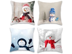 4 Fundas De Almohada De Invierno Con Muñeco De Nieve Navideño Cuadrado Decorativo De 45x45 Cm.