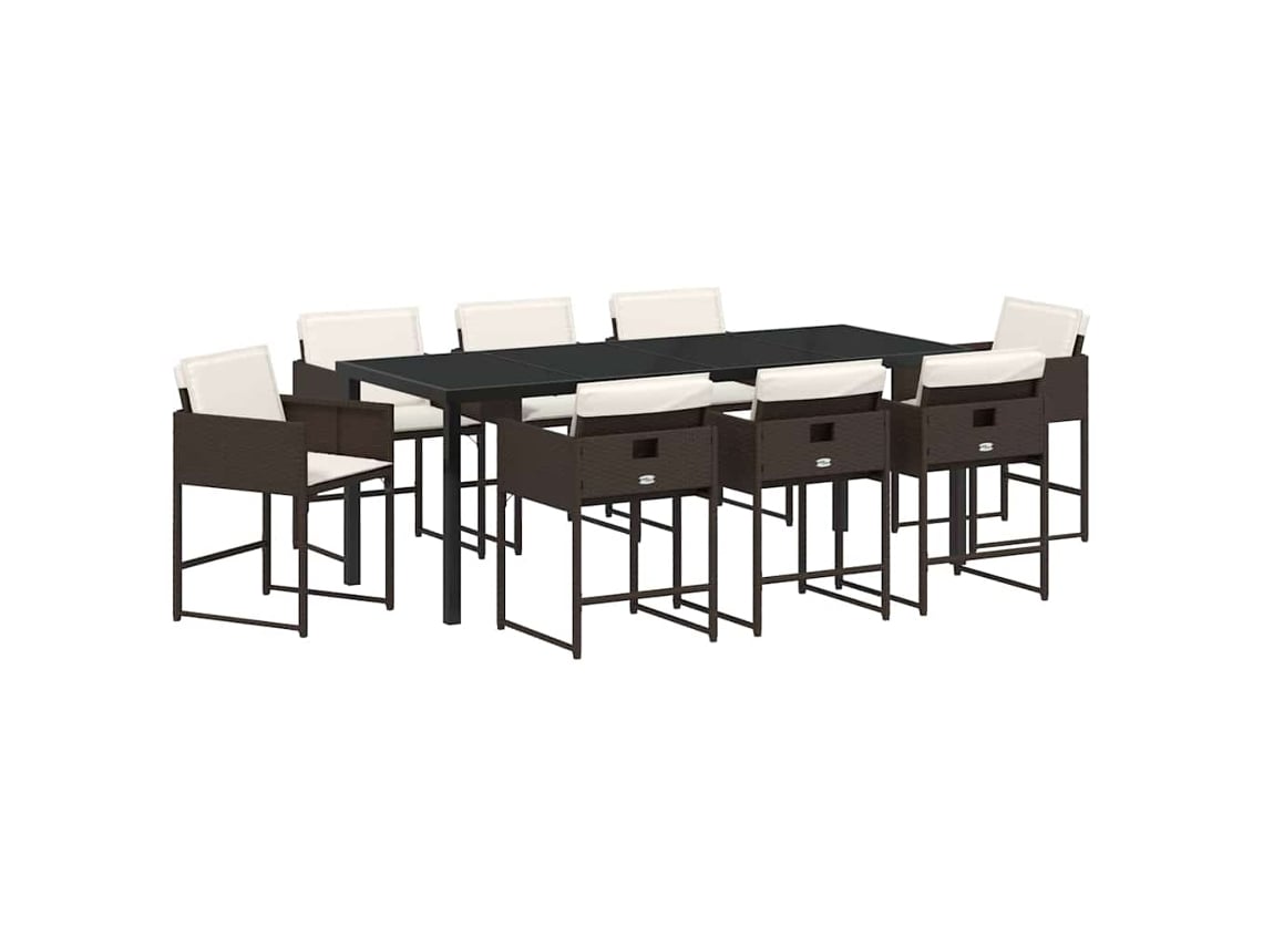 Maison Exclusive - Conjunto De Comedor De Jardín 9 Pcs Marrón Ratán Sintético