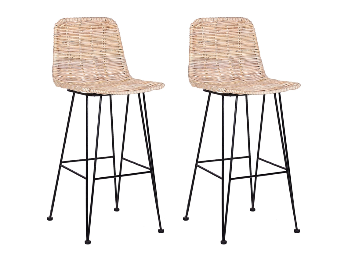 Conjunto de 2 cadeiras de bar BELIANI Cassita de Rattan/vime Natural 43x47x103