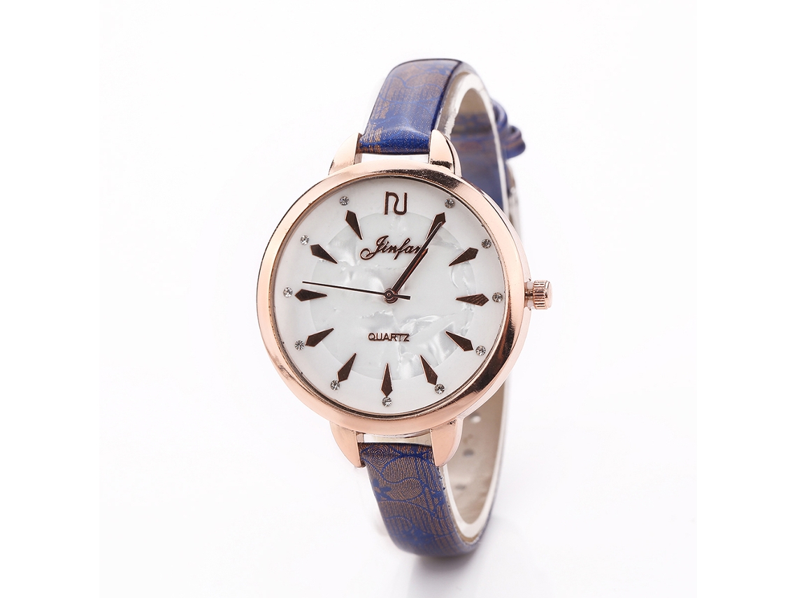 Elegante Reloj De Mujer Con Correa De Poliuretano Con Pedrería, Esfera Delgada Y Movimiento De Cuarzo (azul).