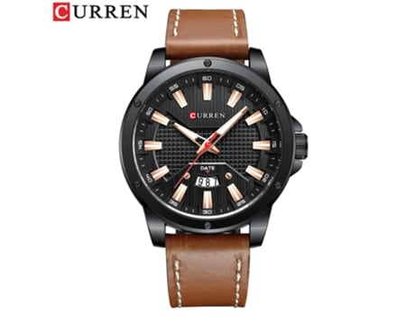 Relojes para Hombre Reloj de Pulsera con Correa de Cuero de Moda Reloj con Calendario de Negocios para Hombres-Concha Negra Caqui LUUCOZK