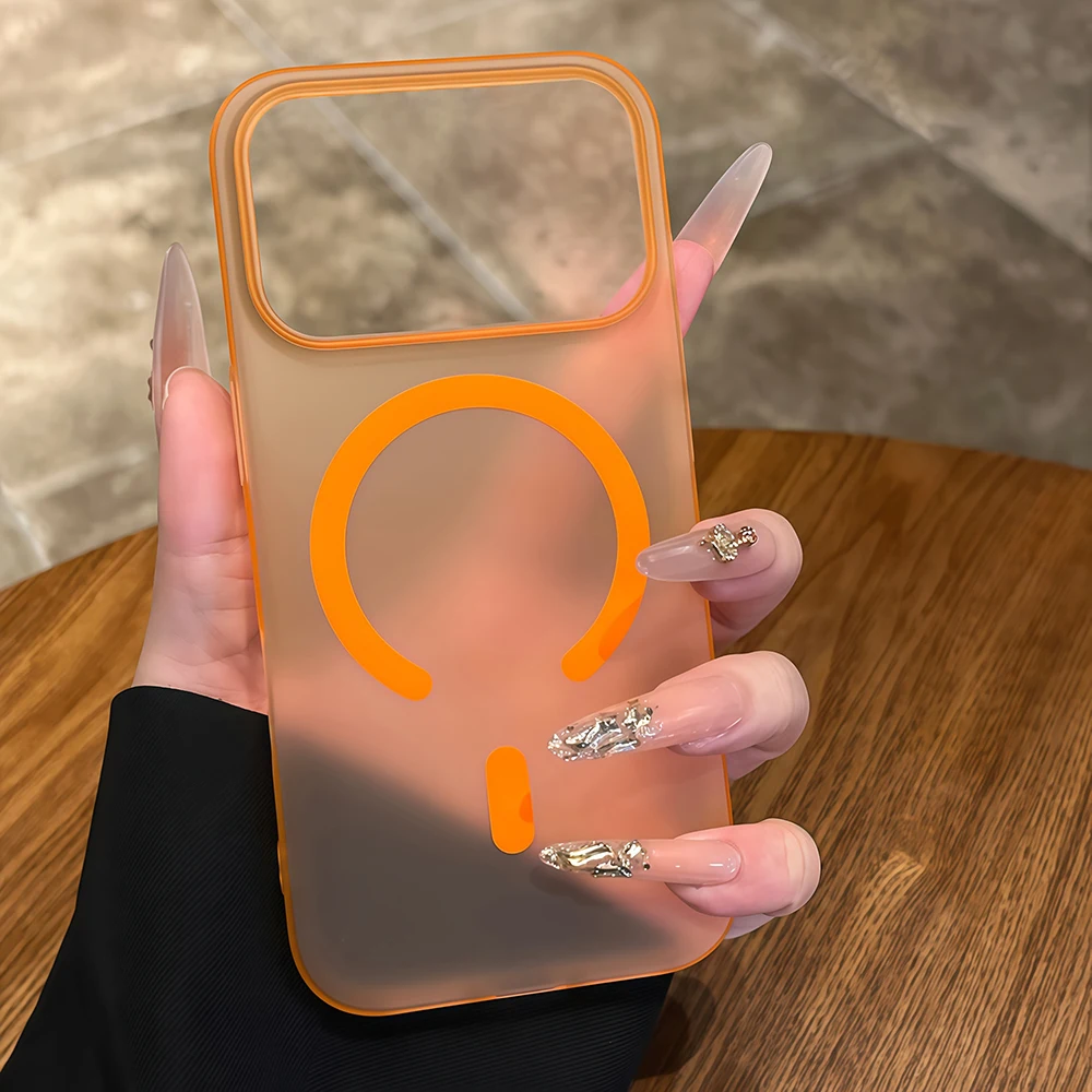 (hola Iphone 13 Naranja) Funda Transparente Mate Para Iphone, Compatible Con Fijación Magnética.