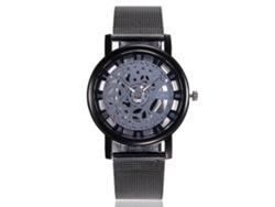 Reloj De Pulsera De Aleación Con Correa De Malla Dial Redondo Números Romanos Negro