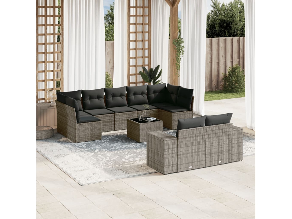 Conjunto de sofás de jardín de 10 piezas DKD Home Decor con cojines de mimbre gris