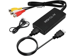 Adaptador convertidor RCA AV compuesto CVBS a HDMI 1080p con cable de alimentación USB-C. Compatible con PS2/PS3/Xbox/SNES/N64/VHS. Plug and Play. Yizhood