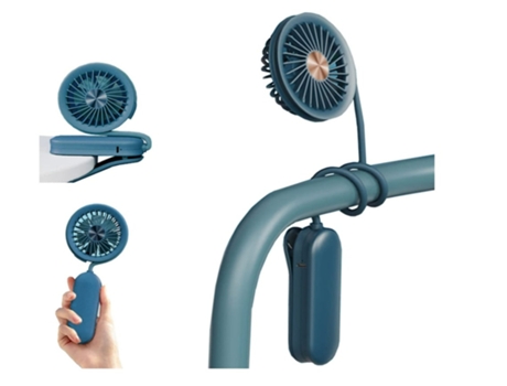 Mini ventilador 3 en 1 portátil/clip/cochecito Mini ventilador portátil Sostener/cortar/envolver ventilador USB recargable azul BISBISOUS
