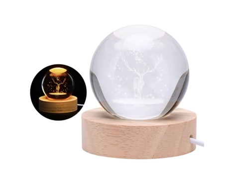 Lámpara Nocturna de Bola de Cristal CHRONUS JY Sistema Solar LED Base de Madera (Blanco)