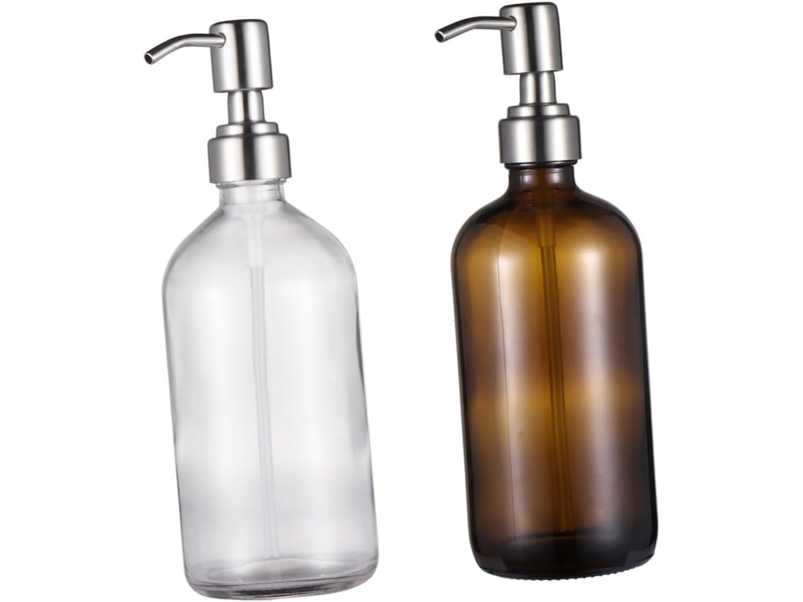 Botella Dispensadora De Vidrio Vacía Y Rellenable Para Champú, Gel De Ducha Y Jabón Líquido.