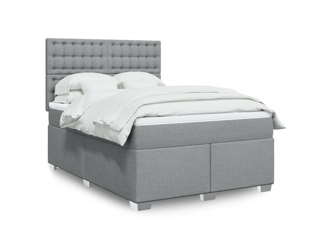 Cama Box Spring Con Colchón Tela Gris Claro 160x200 Cm