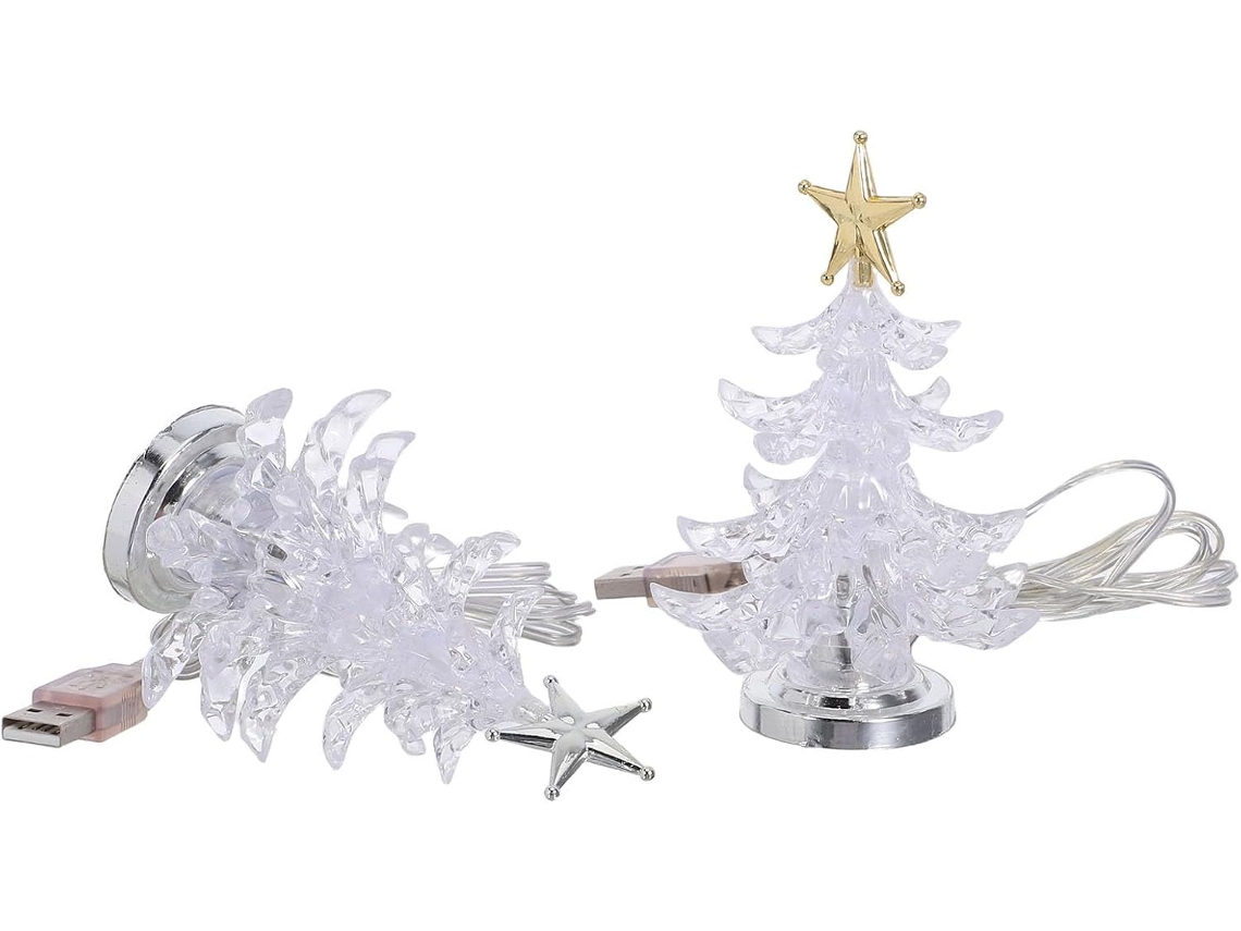 Juego De 2 Luces Navideñas De Acrílico Transparente Para Árbol De Navidad Con 7 Led Que Cambian De Color Y Conexión Usb.