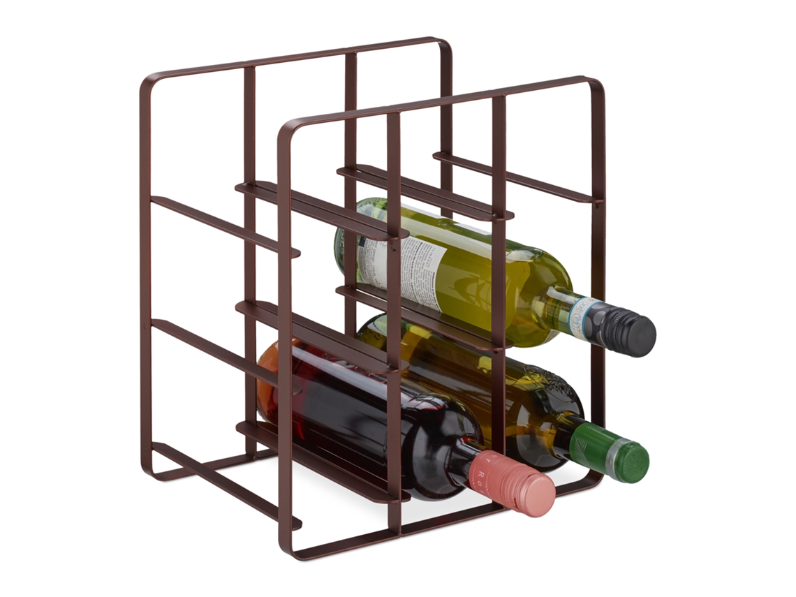 Relaxdays Botellero Cocina Y Bar, 9 Botellas, Hierro Con Revestimiento Pulverizado, Mueble Vino, 30x27,5x20 Cm, Marrón
