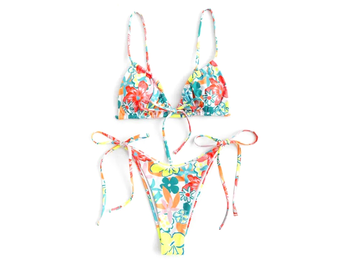 Traje de baño de verano estampado, de talle alto, de secado rápido y sin espalda.