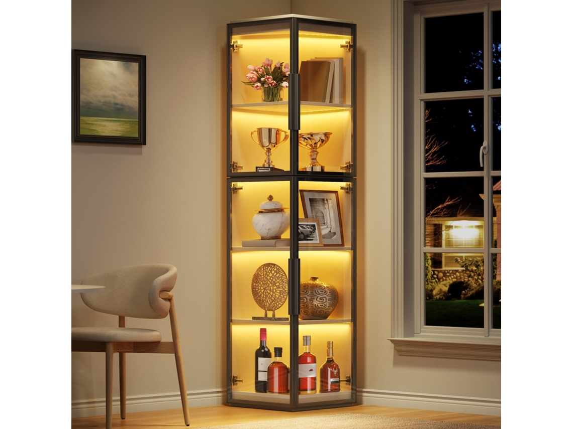 Vitrina Estrecha De 170 Cm Con 5 Estantes, Iluminación Led Y Acabado Acrílico.