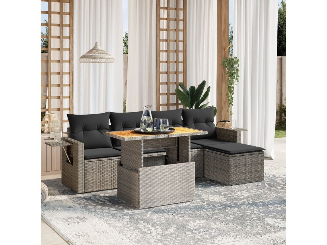 Conjunto de 6 sofás de jardín con cojines en mimbre gris DKD Home Decor