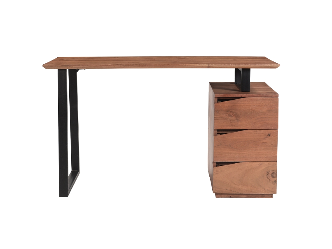 Escritorio de madera de acacia maciza y metal negro 3 cajones 130 cm HORACE MILIBOO