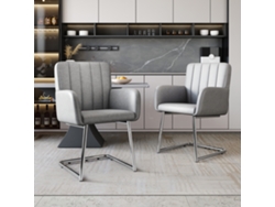 Juego de 2 sillas de comedor con rayas verticales, sillón tapizado con patas de metal en zigzag.