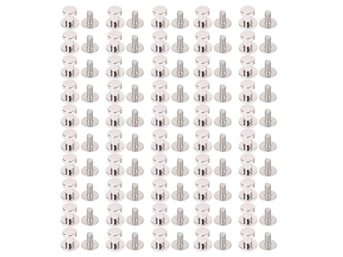 50 Juegos De Remaches Metálicos Plateados De 6,5 Mm Con Tornillos Para Bolsos Y Zapatos.