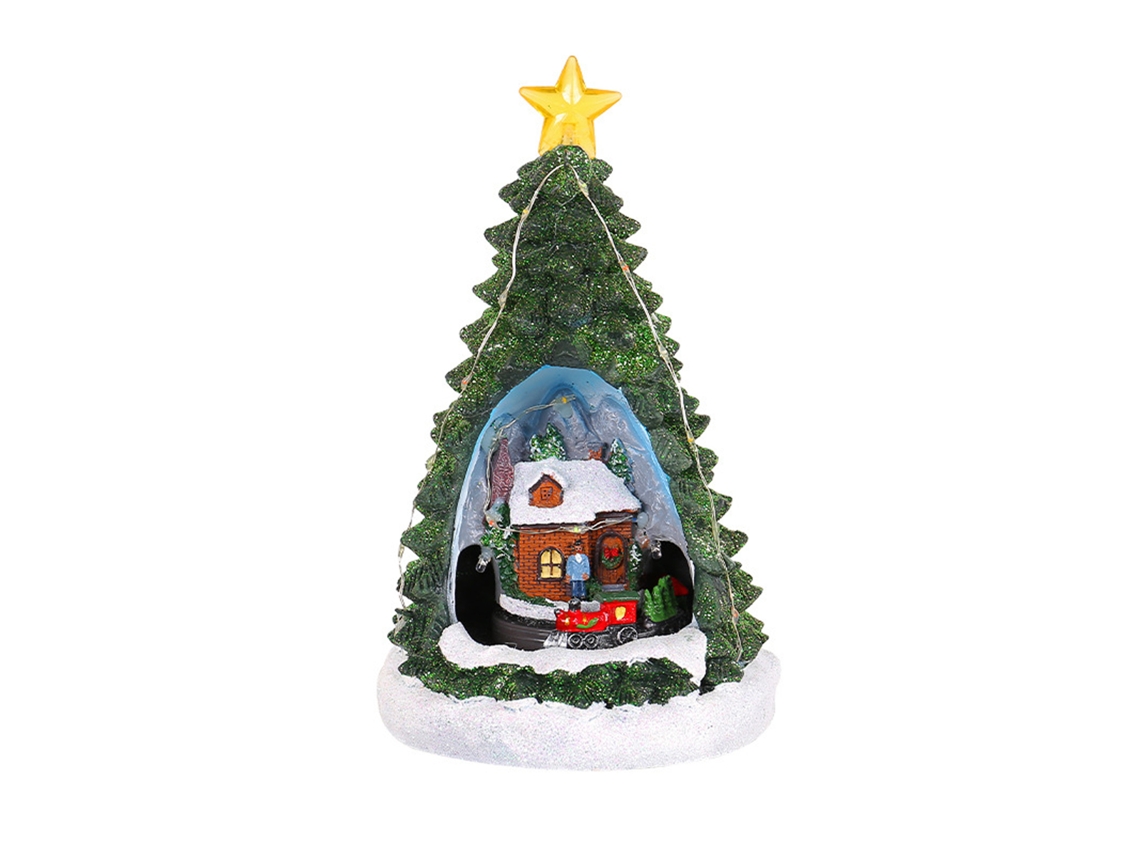 Mini caja de música de árbol de Navidad con luz nocturna decorativa
