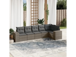 Conjunto de sofá de jardín de 6 piezas con cojines de mimbre gris, Dkd Home Decor