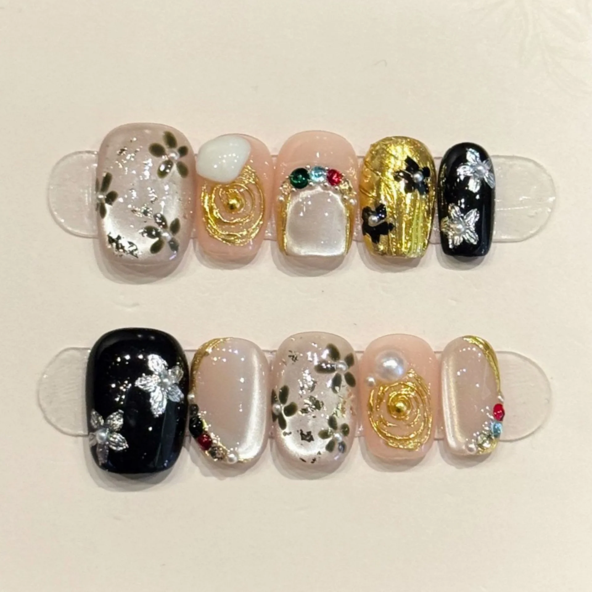 (3241-s) 10 Pegatinas De Uñas Postizas Hechas A Mano, Tipo De Presión.
