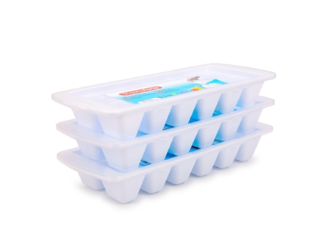 PLASTIC FORTE Classic Lote de 3 Bandejas Cubiteras Apilables Con Tapa Blanco