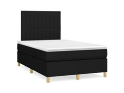 Cama Box Spring Con Colchón Y Luces Led Tela Negro 120x190 Cm