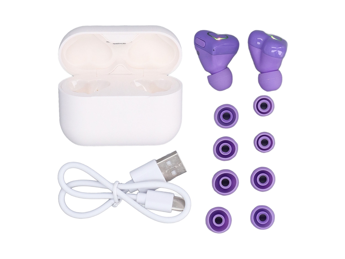 Fones De Ouvido Sem Fio Em Forma De Coração Bluetooth 5.3 Com Estojo De Carga Luz Gradiente Roxo