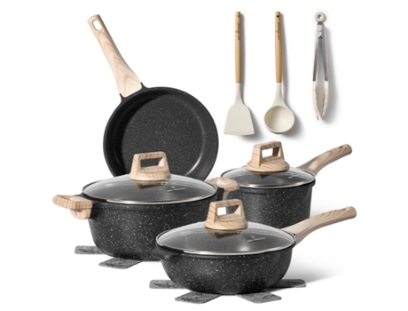 Batería de Cocina Inducción JUST PERFECTO Sin PFOA y PTFE Negro 12 piezas