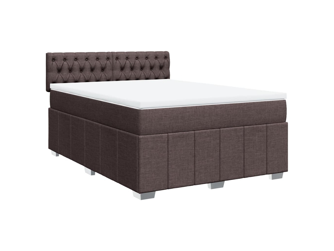 Maison Exclusive - Cama Box Spring Con Colchón Tela Marrón Oscuro 140x200 Cm