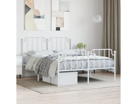 Cama con Estructura de Cabecero y Pies MAISON EXCLUSIVE Metal Blanco (135x190cm)