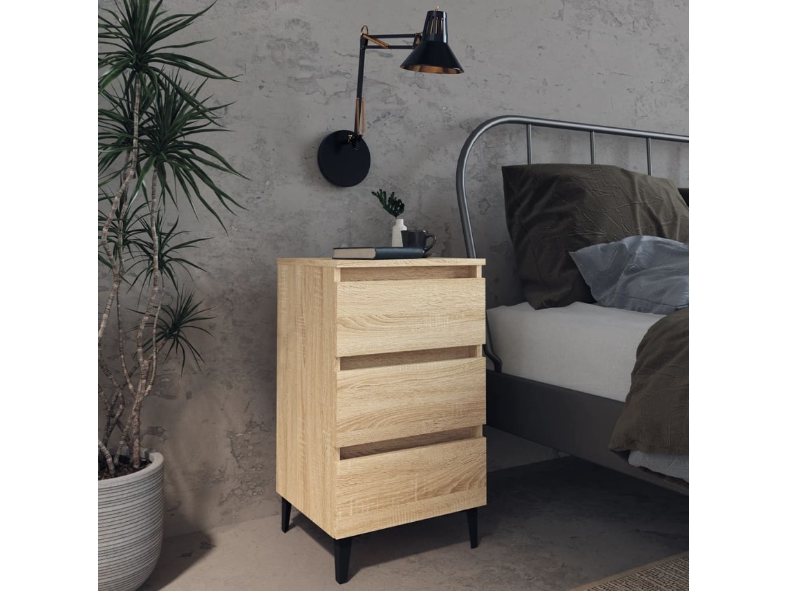 Mesita de Noche con Patas de Metal 40X35X69Cm Roble Sonoma