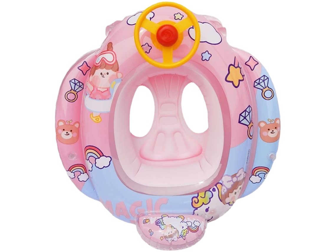 HYMNORA Anillo Hinchable Infantil con Volante y Bocina, Diseño Sirena, Barco para Bebés, Aro de Natación, Juguete Acuático de Verano