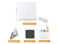 Pizarra De Dibujo Led Luminosa Para Niños, Bloc De Dibujo Acrílico Borrable Con 7 Rotuladores De Colores (12 X 12 Cm) Gertiz