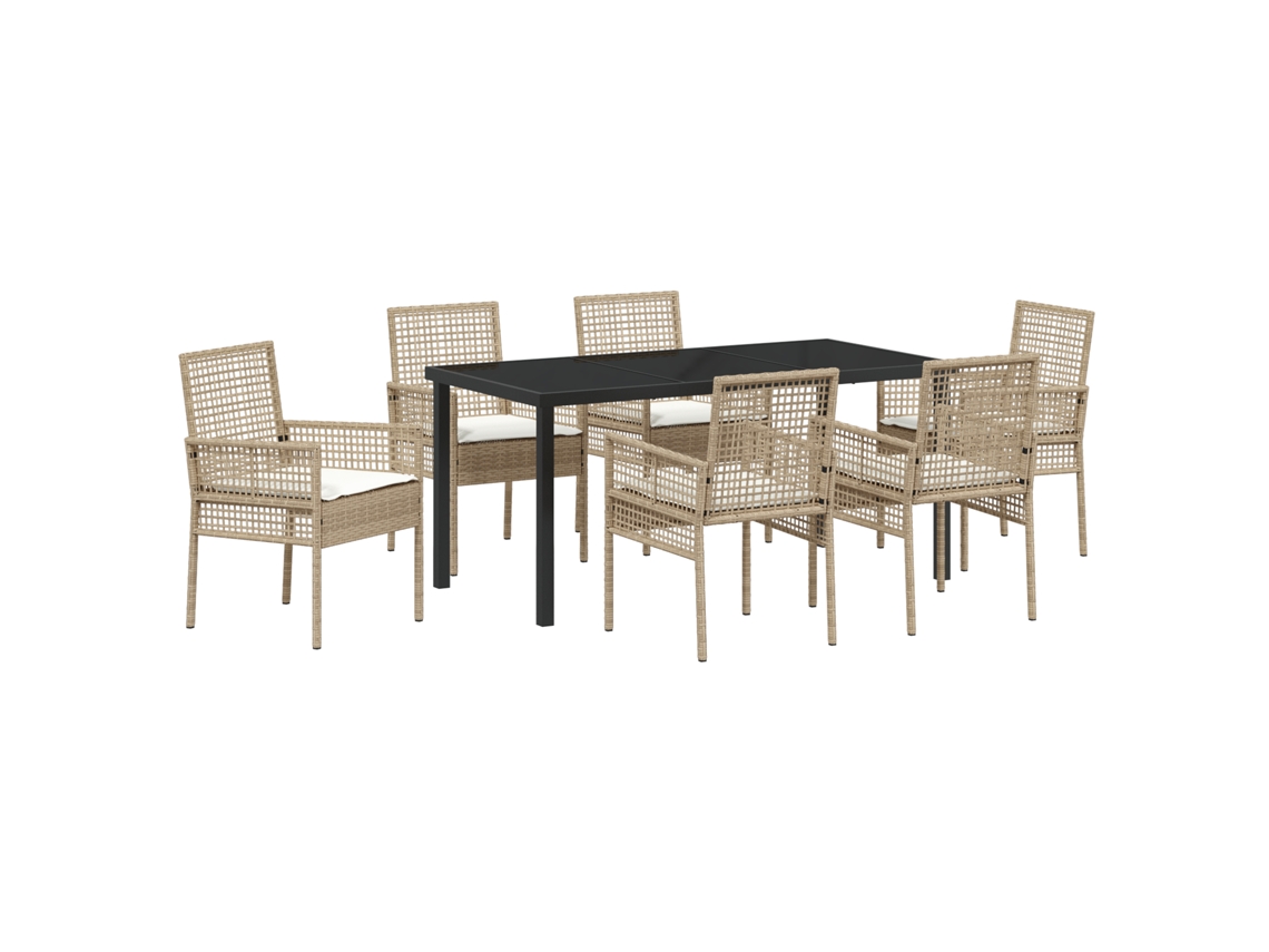 Conjunto 7 De Comedor De Jardín Con Cojines Vidaxl Beige Poliratán