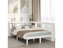 Cama De Matrimonio | Cama Para Adultos | Cama Con Estantería Sin Colchón Madera Maciza Blanca 120x200 Cm