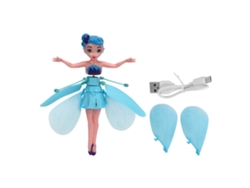 Muñeca hada voladora azul con luz y sensor de gestos