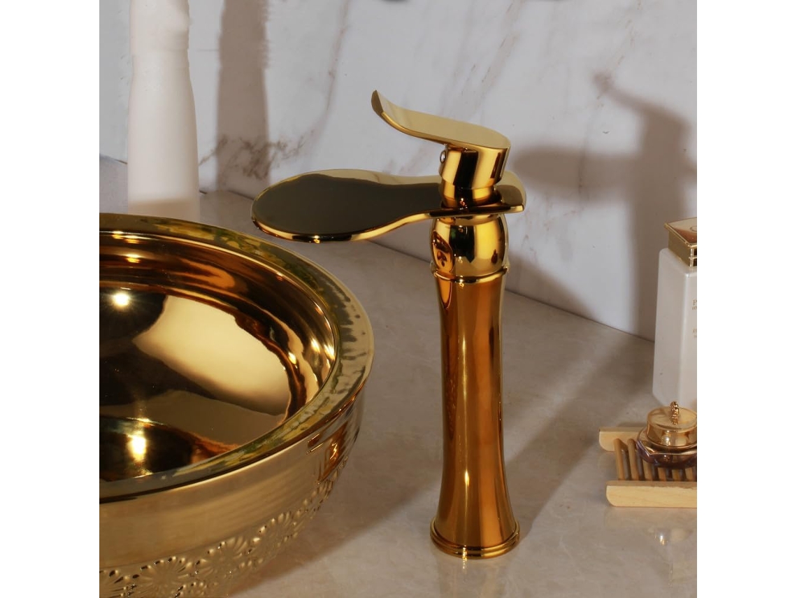 Grifo De Lavabo De Baño De Latón, Grifo Mezclador Chapado En Oro, Lavabo