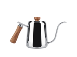Cafetera de goteo de acero inoxidable 304 con mango de madera y pico largo, color plateado (600 ml)