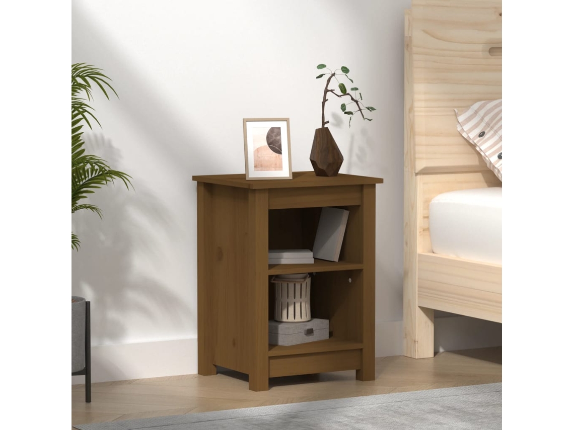 Mesa de Cabeceira LOVELY HOME Mesinha 40X35X55 Cm Pinho Maciço Castanho Mel