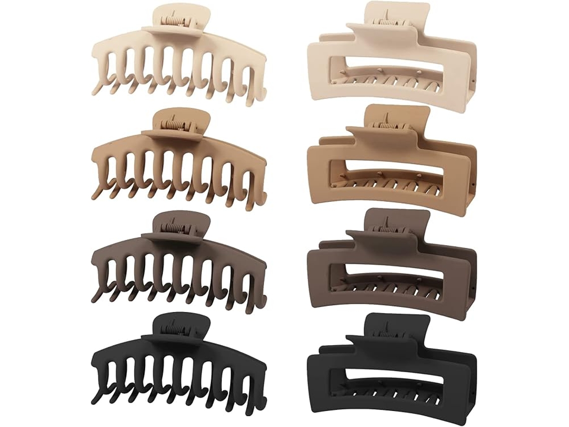 8 Pinzas Grandes 11cm Policarbonato Mate Antideslizante, Para Cabello Grueso