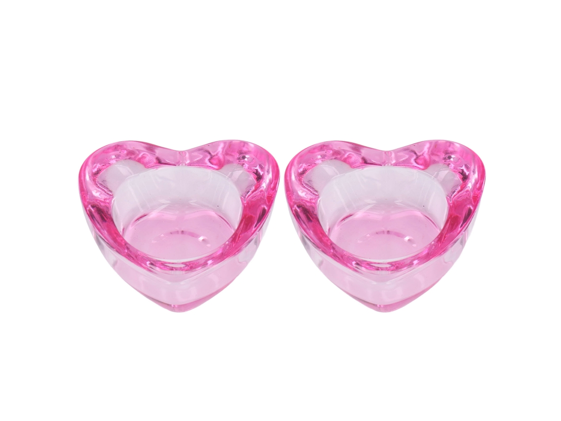 Rebe-2 Piezas Vaso de Cristal Plato para Uñas Dappen Polvo Líquido Espesor Corazón Corazón Transparente Rosa Herramienta de Manicura